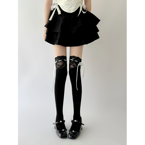 Wuuuus 白色長筒過膝襪夏季薄款蕾絲飄帶蝴蝶結jk日系小腿襪子女 Wuuuus 白色長筒過膝襪夏季薄款蕾絲飄帶蝴蝶結jk日系小腿襪子女