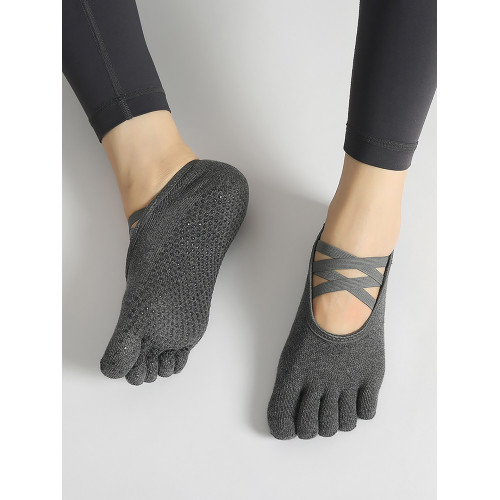 短筒交叉綁帶露腳背瑜珈普拉提專用襪子五指防滑純棉透氣運動船襪 短筒交叉綁帶露腳背瑜珈普拉提專用襪子五指防滑純棉透氣運動船襪