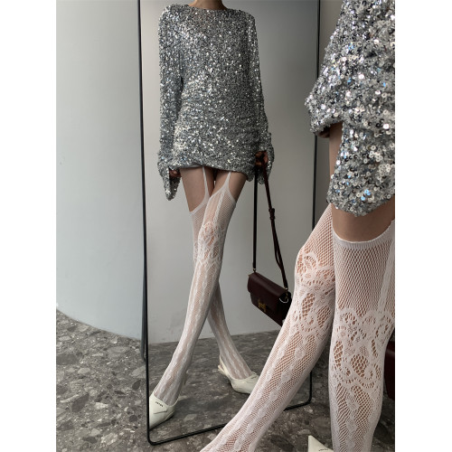 LuckSocks|2026春夏鏤空蕾絲網襪優雅禦姐風時髦白絲連褲吊帶襪 LuckSocks|2026春夏鏤空蕾絲網襪優雅禦姐風時髦白絲連褲吊帶襪