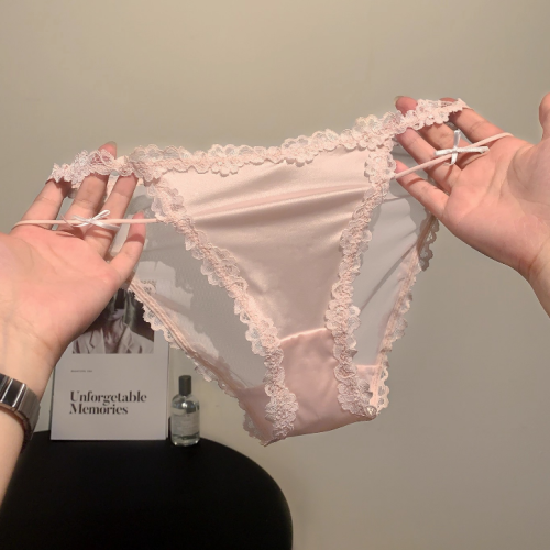 性感緞面絲滑內褲女透氣網紗短褲蕾絲邊三角褲低腰