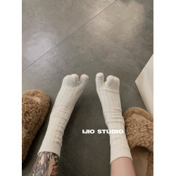 IJIO 秋冬粗針純色分趾襪日系復古二趾堆堆棉襪Tabi搭配襪加厚