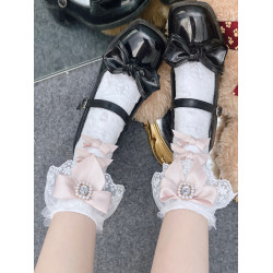 日系少女量産型方鑽仿寶石蕾絲花邊襪子洛麗塔蘿莉手作蝴蝶結棉襪