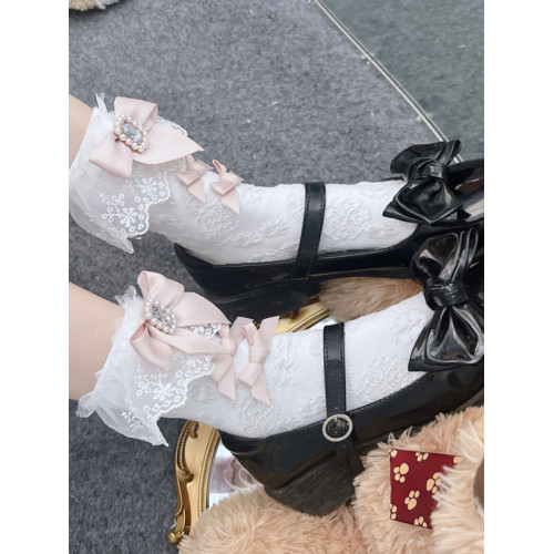 日系少女量産型方鑽仿寶石蕾絲花邊襪子洛麗塔蘿莉手作蝴蝶結棉襪 日系少女量産型方鑽仿寶石蕾絲花邊襪子洛麗塔蘿莉手作蝴蝶結棉襪