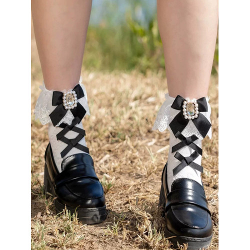 日系少女量産型方鑽仿寶石蕾絲花邊襪子洛麗塔蘿莉手作蝴蝶結棉襪 日系少女量産型方鑽仿寶石蕾絲花邊襪子洛麗塔蘿莉手作蝴蝶結棉襪