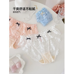 六衹兔子法式性感蕾絲內褲女生透氣舒適全包臀三角褲低腰短褲頭