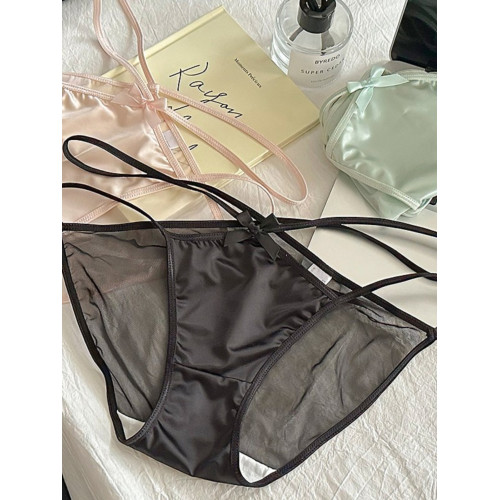 法式純欲少女低腰性感蕾絲前緞面細帶鏤空網紗透氣三角內褲女酒紅