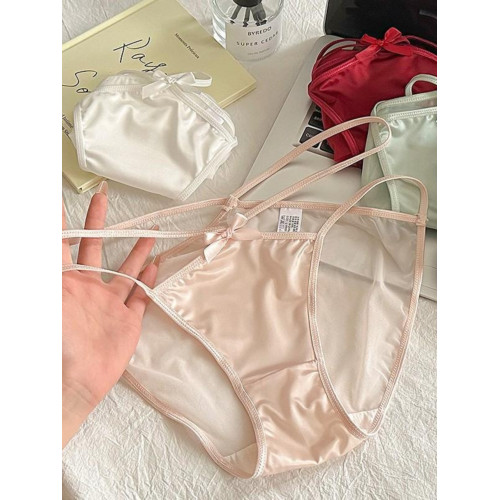 法式純欲少女低腰性感蕾絲前緞面細帶鏤空網紗透氣三角內褲女酒紅