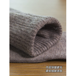 直角跟羊毛針織加絨連褲襪女春秋冬加厚薄絨竪條紋踩腳打底褲咖色