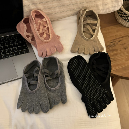 自畱款~普拉提瑜珈防滑襪健身運動女士五指襪舒適排汗襪子普拉提