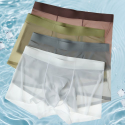 男人的黑絲-冰絲內褲夏季薄款平角全透明男士涼感新款四角男生褲