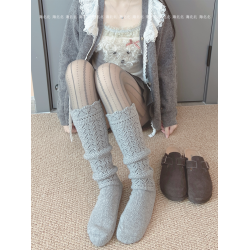 海北北秋冬灰色羊毛小腿襪女加厚保暖白色堆堆襪甜美咖啡色中筒襪