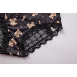 「LA」小熊心事*透紗蕾絲小熊印花冰絲女甜美性感棉襠女三角內褲