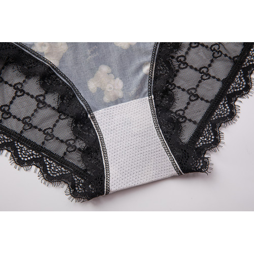 「LA」小熊心事*透紗蕾絲小熊印花冰絲女甜美性感棉襠女三角內褲 「LA」小熊心事*透紗蕾絲小熊印花冰絲女甜美性感棉襠女三角內褲