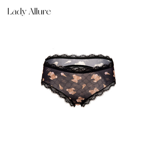 「LA」小熊心事*透紗蕾絲小熊印花冰絲女甜美性感棉襠女三角內褲 「LA」小熊心事*透紗蕾絲小熊印花冰絲女甜美性感棉襠女三角內褲
