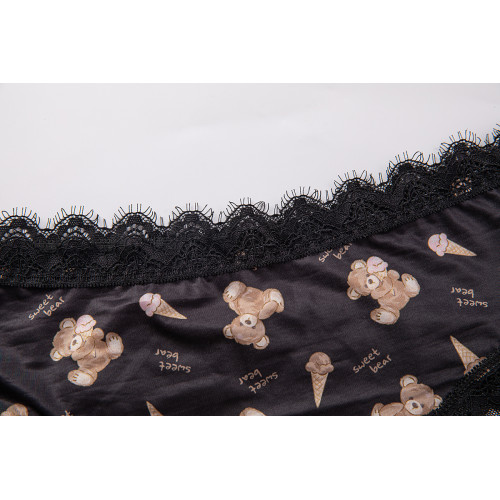 「LA」小熊心事*透紗蕾絲小熊印花冰絲女甜美性感棉襠女三角內褲 「LA」小熊心事*透紗蕾絲小熊印花冰絲女甜美性感棉襠女三角內褲