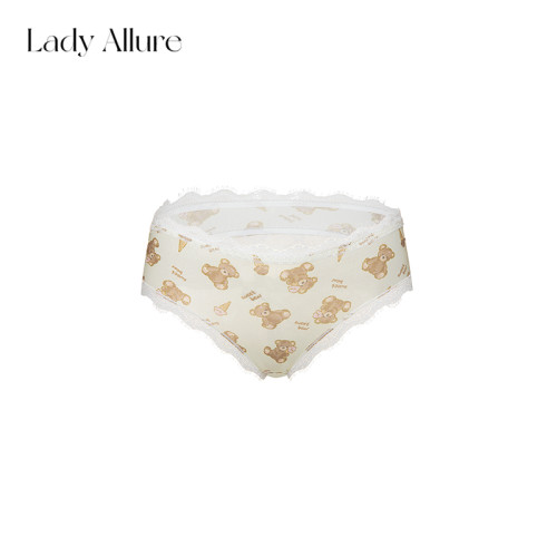 「LA」小熊心事*透紗蕾絲小熊印花冰絲女甜美性感棉襠女三角內褲 「LA」小熊心事*透紗蕾絲小熊印花冰絲女甜美性感棉襠女三角內褲