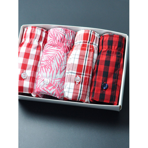 阿羅褲純棉寬松大碼本命年牛年大紅格子吉祥如意平四角內褲四條裝 阿羅褲純棉寬松大碼本命年牛年大紅格子吉祥如意平四角內褲四條裝