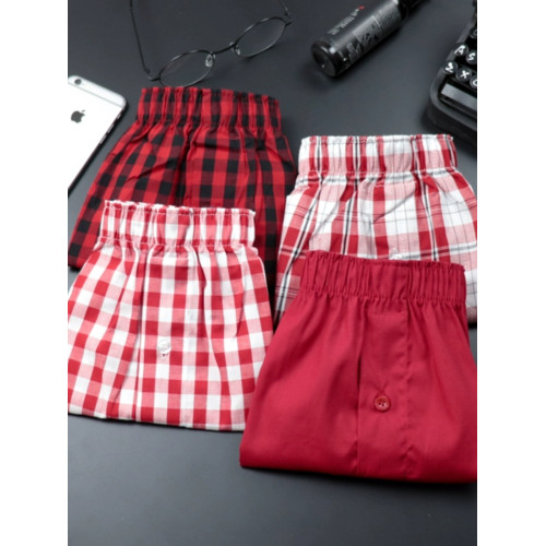 阿羅褲純棉寬松大碼本命年牛年大紅格子吉祥如意平四角內褲四條裝 阿羅褲純棉寬松大碼本命年牛年大紅格子吉祥如意平四角內褲四條裝