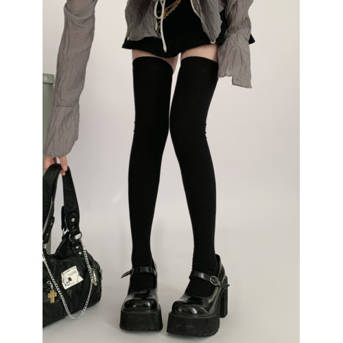 夜間教習室高個子長筒過膝襪女春秋款黑色加長大腿襪jk襪子女秋季 夜間教習室高個子長筒過膝襪女春秋款黑色加長大腿襪jk襪子女秋季