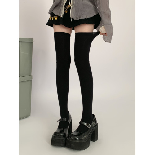 夜間教習室高個子長筒過膝襪女春秋款黑色加長大腿襪jk襪子女秋季 夜間教習室高個子長筒過膝襪女春秋款黑色加長大腿襪jk襪子女秋季