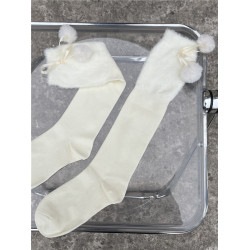 純欲奶白色小腿襪子JK過膝長筒襪套女秋冬加絨可愛毛球中筒堆堆襪