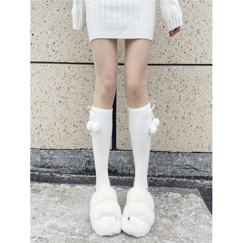 純欲奶白色小腿襪子JK過膝長筒襪套女秋冬加絨可愛毛球中筒堆堆襪 純欲奶白色小腿襪子JK過膝長筒襪套女秋冬加絨可愛毛球中筒堆堆襪