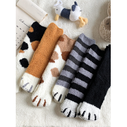 貓爪襪情侶珊瑚絨襪子女秋冬睡眠加厚加絨保暖毛絨家居男士地板襪