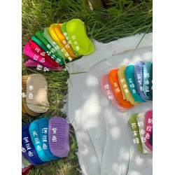 51色腳底防滑竪紋瑜珈普拉提舞蹈跳操中長筒棉襪彩色純色搭配紫色