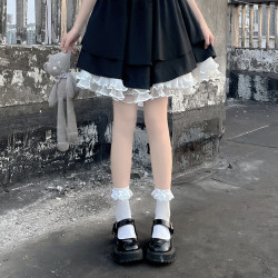 洛麗塔襪子女夏季薄款中筒白色蕾絲蝴蝶結花邊短襪天鵞絨冰冰襪潮