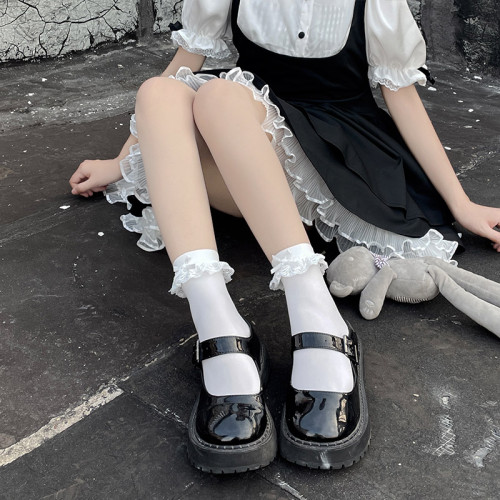 洛麗塔襪子女夏季薄款中筒白色蕾絲蝴蝶結花邊短襪天鵞絨冰冰襪潮