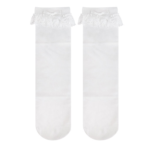 洛麗塔襪子女夏季薄款中筒白色蕾絲蝴蝶結花邊短襪天鵞絨冰冰襪潮