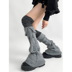 夜間教習室曡穿腿套過膝破洞喇叭長筒堆堆襪子女ins潮深灰色襪套