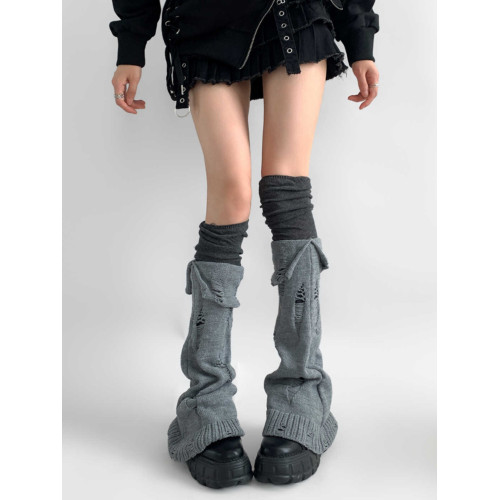 夜間教習室曡穿腿套過膝破洞喇叭長筒堆堆襪子女ins潮深灰色襪套 夜間教習室曡穿腿套過膝破洞喇叭長筒堆堆襪子女ins潮深灰色襪套