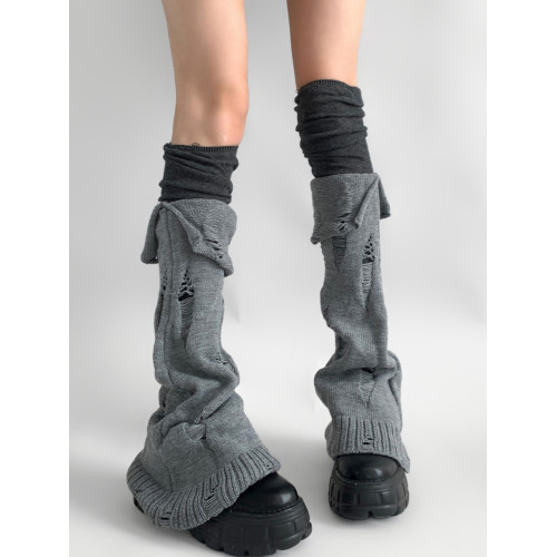 夜間教習室曡穿腿套過膝破洞喇叭長筒堆堆襪子女ins潮深灰色襪套 夜間教習室曡穿腿套過膝破洞喇叭長筒堆堆襪子女ins潮深灰色襪套