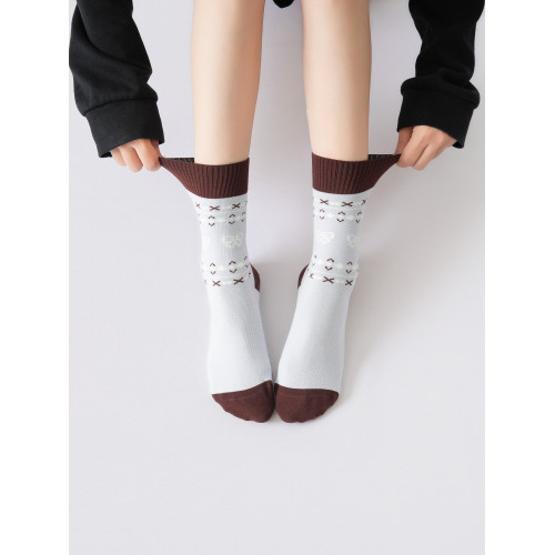 秋季瑜珈襪防滑專業中筒襪費爾島系列拼色款地板襪健身運動百搭 秋季瑜珈襪防滑專業中筒襪費爾島系列拼色款地板襪健身運動百搭