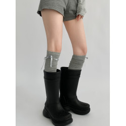 夜間教習室長筒襪女春秋過膝白色花邊小腿襪洛麗塔蝴蝶結堆堆襪子