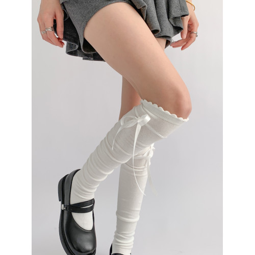 夜間教習室長筒襪女春秋過膝白色花邊小腿襪洛麗塔蝴蝶結堆堆襪子 夜間教習室長筒襪女春秋過膝白色花邊小腿襪洛麗塔蝴蝶結堆堆襪子