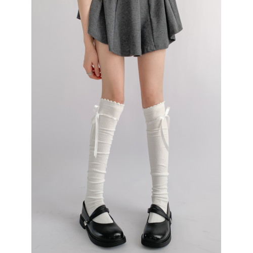 夜間教習室長筒襪女春秋過膝白色花邊小腿襪洛麗塔蝴蝶結堆堆襪子 夜間教習室長筒襪女春秋過膝白色花邊小腿襪洛麗塔蝴蝶結堆堆襪子