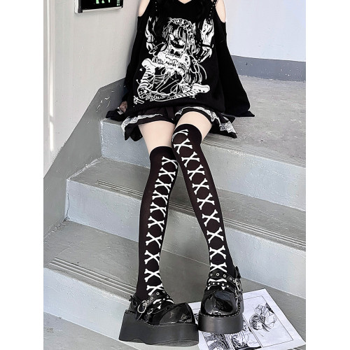 萬聖節cosplay血液過膝襪女暗黑龐克骷髏日系亞比顯瘦長筒過膝襪 萬聖節cosplay血液過膝襪女暗黑龐克骷髏日系亞比顯瘦長筒過膝襪
