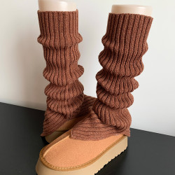 灰色堆堆襪套雪地靴女秋冬季加厚毛線保暖針織白色粗線開叉小腿套