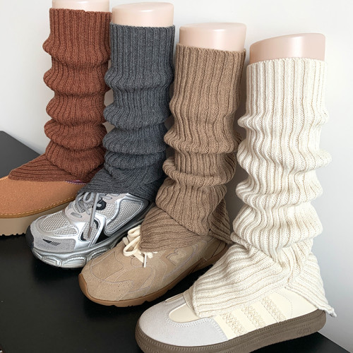 灰色堆堆襪套雪地靴女秋冬季加厚毛線保暖針織白色粗線開叉小腿套 灰色堆堆襪套雪地靴女秋冬季加厚毛線保暖針織白色粗線開叉小腿套