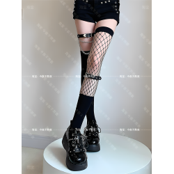 今夜不熬夜 y2k黑色過膝長筒襪女亞文化薄款網襪顯瘦腿環jk大腿襪
