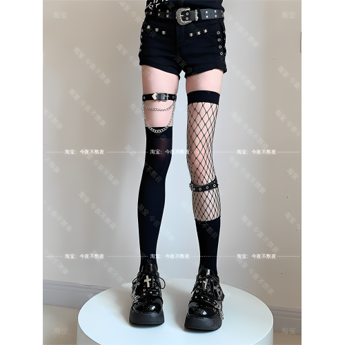 今夜不熬夜 y2k黑色過膝長筒襪女亞文化薄款網襪顯瘦腿環jk大腿襪 今夜不熬夜 y2k黑色過膝長筒襪女亞文化薄款網襪顯瘦腿環jk大腿襪