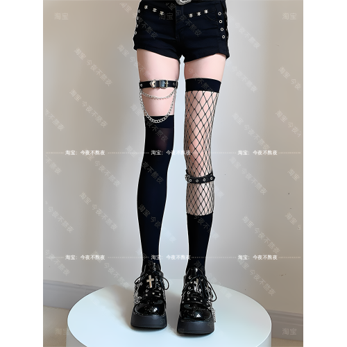 今夜不熬夜 y2k黑色過膝長筒襪女亞文化薄款網襪顯瘦腿環jk大腿襪 今夜不熬夜 y2k黑色過膝長筒襪女亞文化薄款網襪顯瘦腿環jk大腿襪