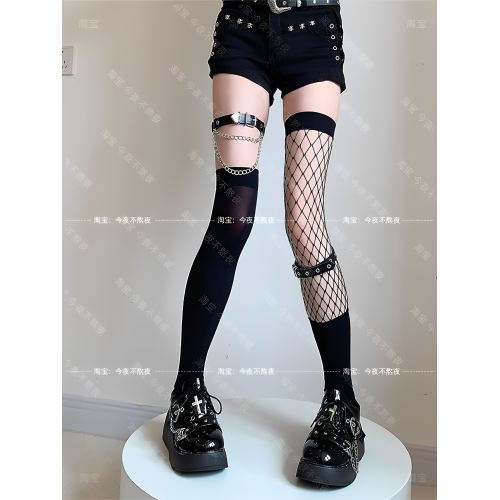 今夜不熬夜 y2k黑色過膝長筒襪女亞文化薄款網襪顯瘦腿環jk大腿襪 今夜不熬夜 y2k黑色過膝長筒襪女亞文化薄款網襪顯瘦腿環jk大腿襪