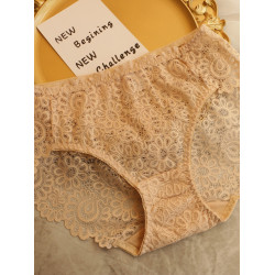 推薦 性感全蕾絲內褲女 中高腰大碼舒適無痕包臀胖女士三角褲透氣