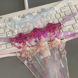 超透明 丁字褲女刺綉花網紗蕾絲一根線細帶2025新款鏤空無痕火辣