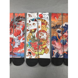 印花襪新品日系浮世繪創意圖案潮流男女情侶潮襪毛巾底運動防臭襪