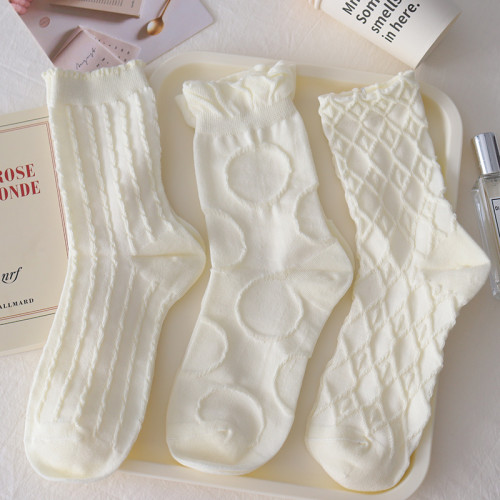 奶油白襪子女春秋純棉中筒襪ins風甜美堆堆襪JK洛麗塔學生花邊長 奶油白襪子女春秋純棉中筒襪ins風甜美堆堆襪JK洛麗塔學生花邊長