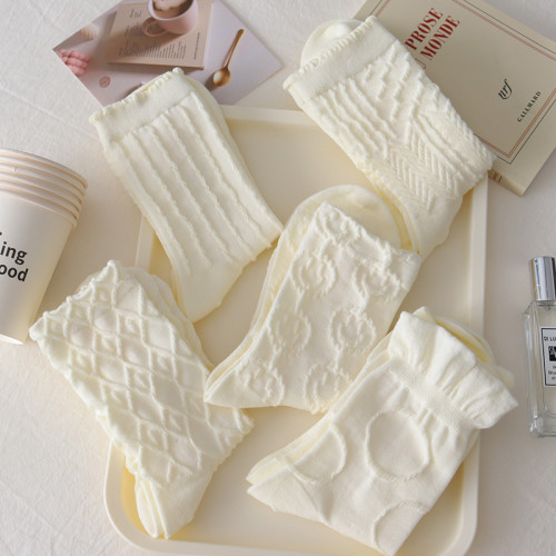 奶油白襪子女春秋純棉中筒襪ins風甜美堆堆襪JK洛麗塔學生花邊長 奶油白襪子女春秋純棉中筒襪ins風甜美堆堆襪JK洛麗塔學生花邊長